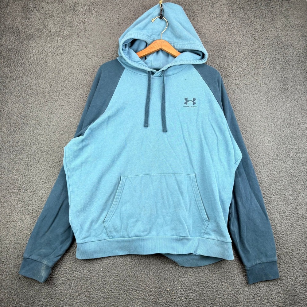 Under Armour‎ Mens XXL Blue Two Tone Raglan Loose Fit Fleece Hoodie Sweatshirt
